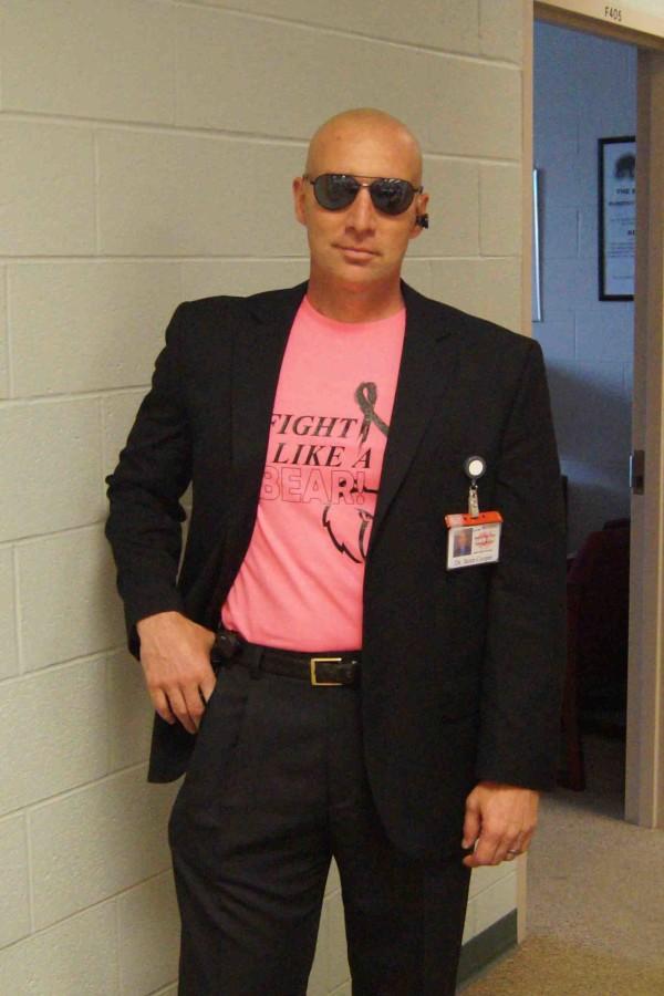 Dr.+Cooper+sports+a+t-shirt+for+Pink+Out+Day