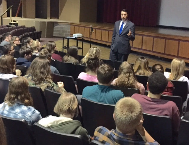 Rep. Ryan Costello speaks to BASH students as part of a history class project.
