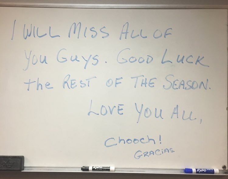 Carlos Ruiz left a message to his teammates on the locker room whiteboard after being traded to the Los Angeles Dodgers.
