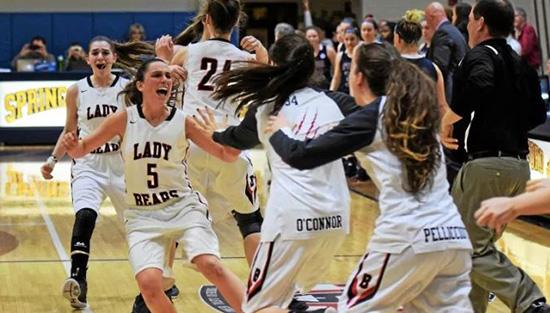 Alli Marcus and the Lady Bears celebrate the team's semi-final victory.