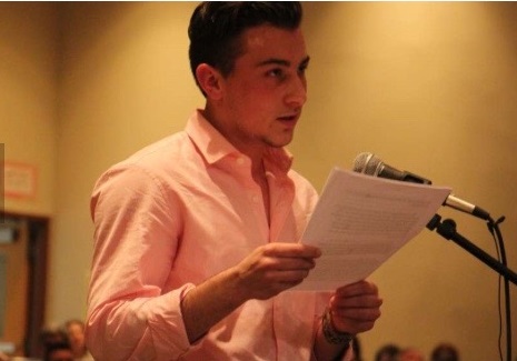 Aidan DeStefano makes a speech at a recent school board meeting about the bathroom policy. The event was covered by many news agencies.
