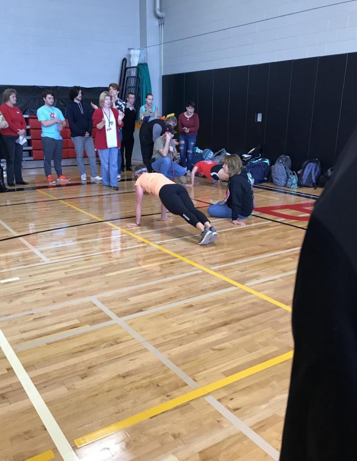 Mrs. Johnson and Mrs. Gillman reached 300 pushups each in the Veterans Day Contest.