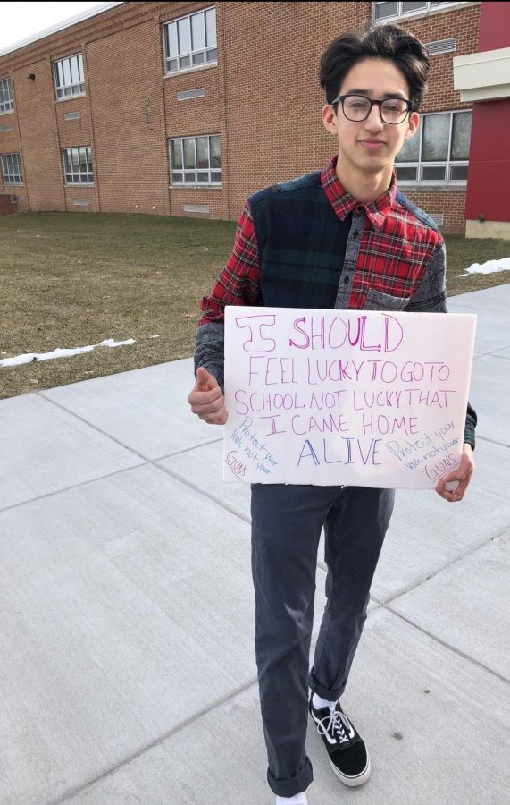 Sophomore Benny Mash was among a handful of students who chose to walk out of school Wednesday to take a stand on gun violence, despite being punished for doing so. 