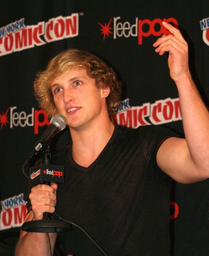 Controversial YouTube star Logan Paul speaking at Comic Con.