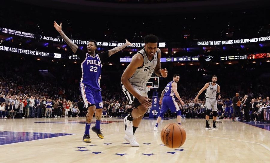 Sixers+Wilson+Chandler+celebrates+a+forced+turnover+by+the+Spurs+in+the+final+minute+of+the+Sixers+122-120+win.