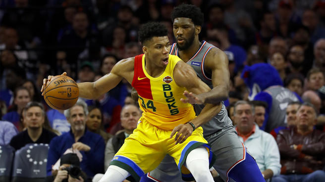 Bucks Giannis Antetokounmpo and Sixers Joel Embiid each led their respective teams in scoring on Thursday night as the Bucks beat the Sixers 128-122.