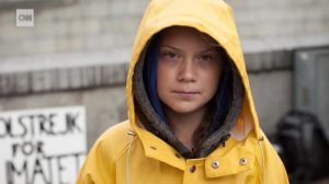 Greta Thunberg, sixteen-year-old climate change activist who spent weeks crossing the Atlantic Ocean on a zero-emissions boat and spoke to world leaders at the 2019 UN Climate Summit in New York.