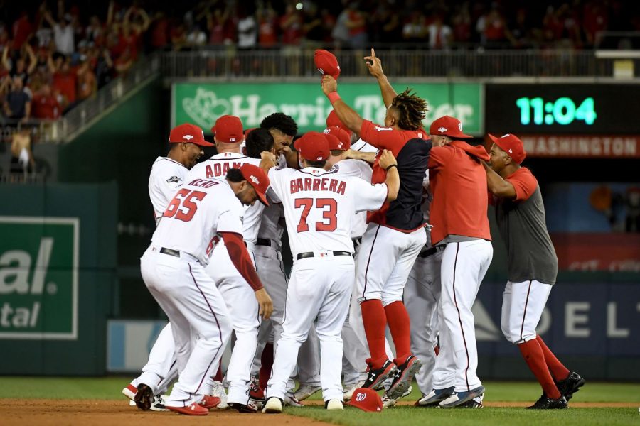 The Washington Nationals celebrated their 4-3 win over the Milwaukee Brewers in the National League Wild Card game on Tuesday night. 