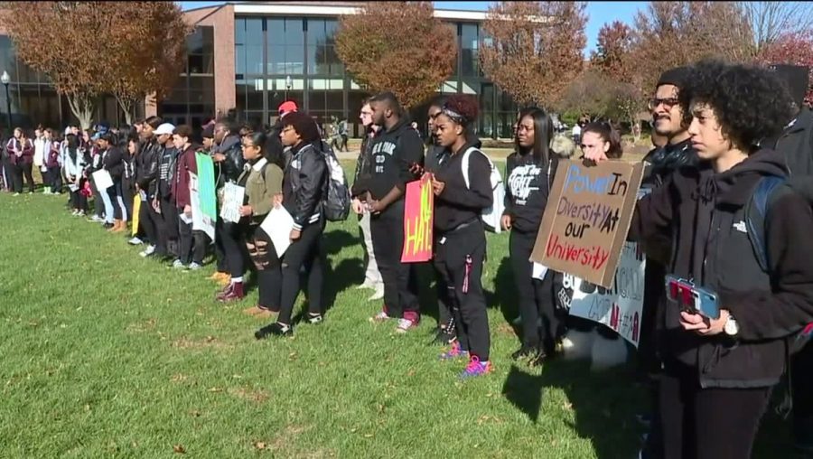 Bloomsburg students protest the hate which invaded their school campus. 