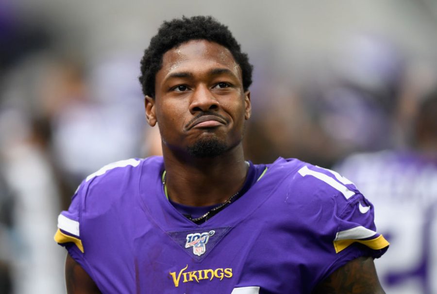 MINNEAPOLIS, MINNESOTA - OCTOBER 13: Stefon Diggs #14 of the Minnesota Vikings looks on from the bench after scoring a touchdown against the Philadelphia Eagles during the second quarter of the game at U.S. Bank Stadium on October 13, 2019 in Minneapolis, Minnesota. (Photo by Hannah Foslien/Getty Images)