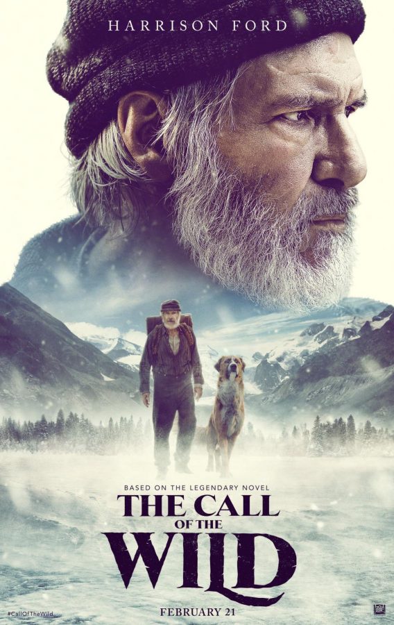 The movie poster, displaying Buck and John traversing the Yukon.