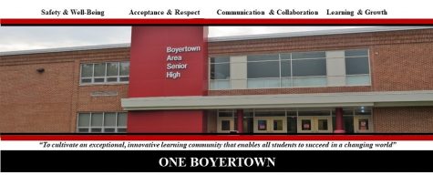 Boyertown Area Senior High School Main Entrance One Boyertown logo