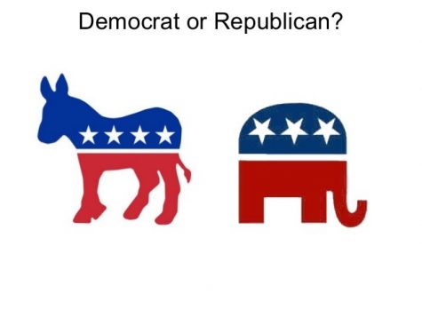 The Democrat and Republican parties are always against each other, hence their symbols facing away from each other. 