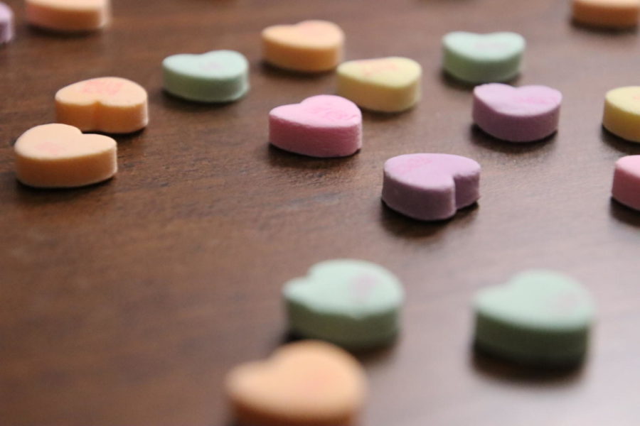 Candy hearts, a big staple for Valentines Day that people give out to each other. 