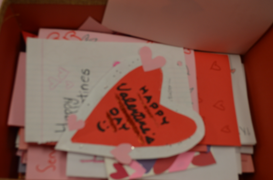 Valentines made by members of the National Honors Society for senior citizens. 