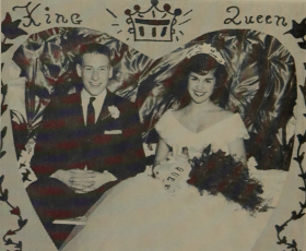 Ralph Bower and Carol Moyer crowned King and Queen at 1958 Valentines Dance.