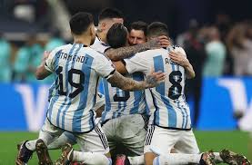 Argentinas players celebrate winning World Cup