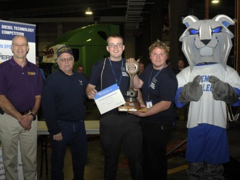 First place winners, Aidan Numan and Chad Rothenfelder, shown with trophy and Penn College mascot. 
