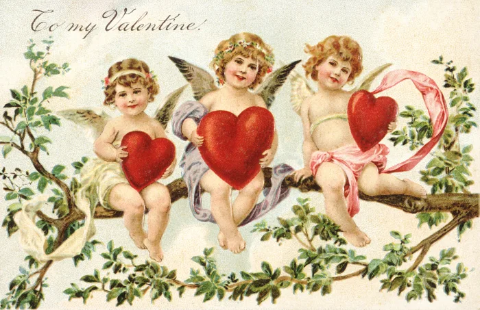 A Valentine’s Day card with cherubs made in the Victorian Era, K.J. Historical/Corbis/Getty Images
