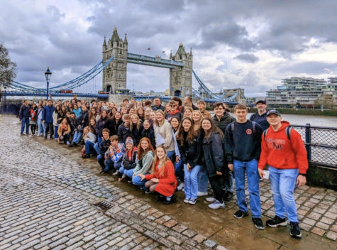 Photo-opp of a lifetime! BASH music students and chaperones stand in front of the world famous London Bridge. Photo Credit: BAND App