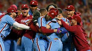 Phillies celebrating their win in the NLDS