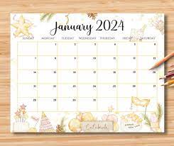 Calendar for January of 2024