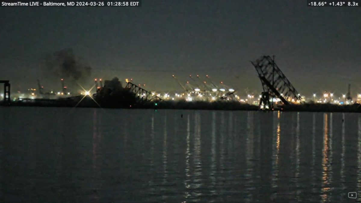 This is what the bridge looked like right after it was hit at 1:28 AM.