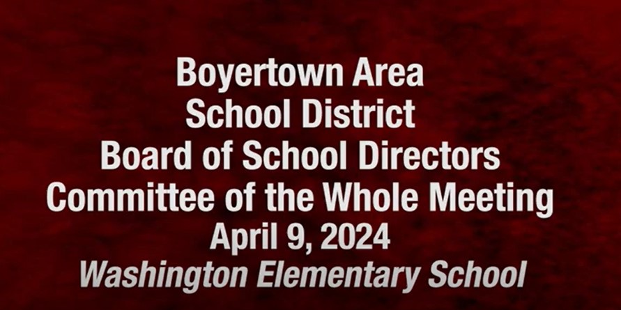 Boyertown Area School District Board meeting cover, showed online before the meeting started.