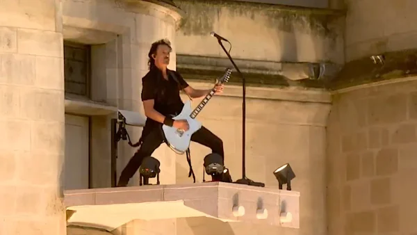 Joe Duplantier playing Mea Culpa (Ah! Ça Ira) at the 2024 Summer Olympics opening Ceremony in Paris, France