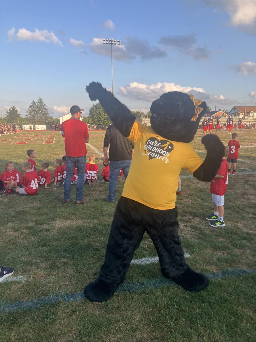 BASH mascot supporting the team, while raising awareness for childhood cancer. 