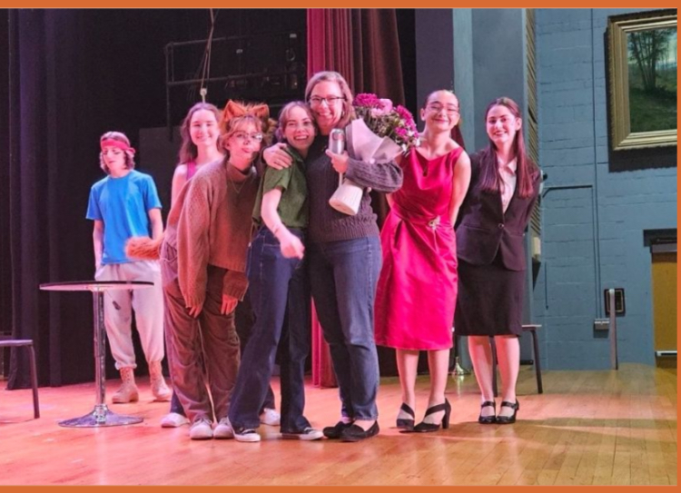 Mrs. Haley and a few others from the cast after the showing of last years spring play "8 Minutes Left"