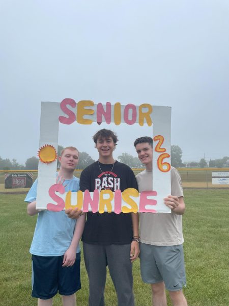 Ryan Christiansen (Left), Kolby Grim (Middle), and Stephen Dudas (Right), Posing for a picture at Senior Sunrise